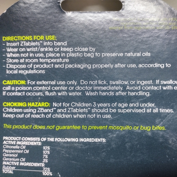 Z band Wrist/Ankle Band Mosquito & Bug RepellantTwo Refill Tablets NO Deet NEW - Picture 12 of 12